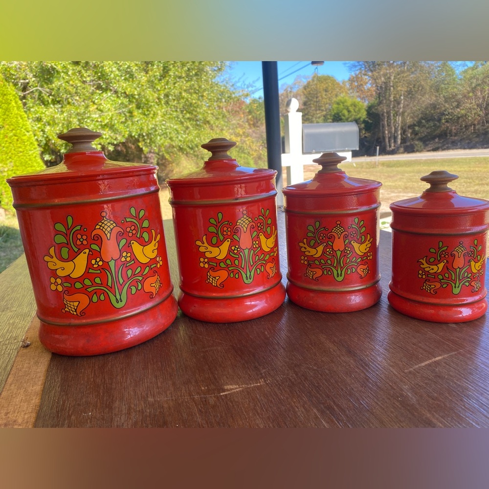 Vintage Kromex Orange Canister Set 4pc boho kitchen